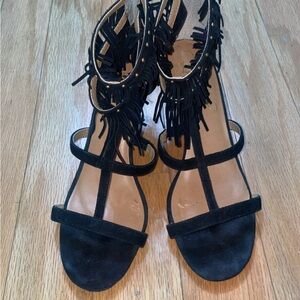 Report Signature Black Suede Fringe Sandals